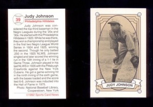 1992 Sports Card News JUDY JOHNSON Philadelphia Hilldales Tobacco Reprint Card 