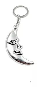 Mond Halbmond Gesicht Schlüsselanhänger Keychain Silber Metall Anhänger - Picture 1 of 5