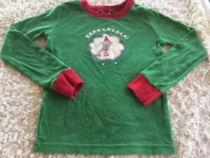 Gymboree Boys Red Green Sheep Santa Hat Snug Fit Long Sleeve Pajama Shirt 7
