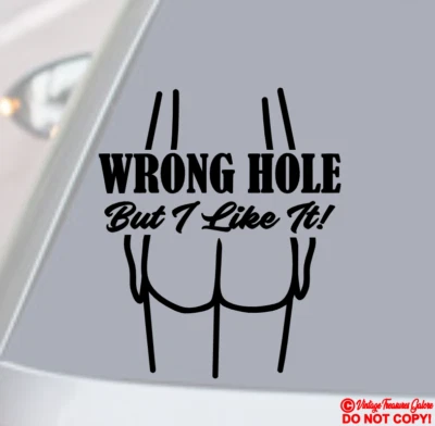 WRONG HOLE BUT I LIKE IT Vinyl Decal Sticker Car Truck Window Bumper JDM FUNNY - Image 1 of 2