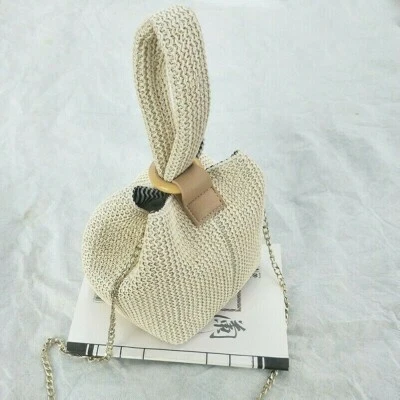 Women Straw Woven Bags Rattan Basket Shoulder Round Handbag Beach Summer - Image 1 of 4