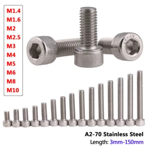 M1.4 to M10 Hex Allen Socket Cap Head Screws Bolts Length 3mm-150mm A2 Stainless - Picture 1 of 8