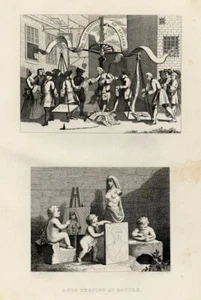 2 Stampe Antiche 1840 W. HOGARTH = BIGLIETTI VARI = Incisione ENGRAVING - Picture 1 of 2