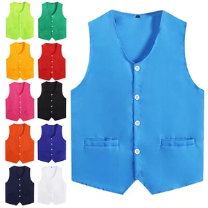 Boys Girls Vest Children Waistcoat Solid Color Uniform Kids Costume Volunteer - Picture 1 of 122