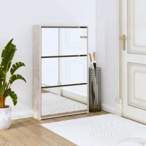 Schuhschrank mit Spiegel 3 Fächer Betongrau 63x17x102,5 cm - Bild 1 von 9