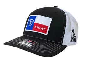 Ariat Mens Richardson 112 Shield Logo Texas Flag Patch Trucker Hat (Black/White) - Picture 1 of 2