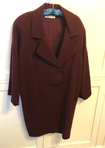 Vintage 80’s Mary Ann Restivo Women's Cranberry Wool Collared Dress - Picture 1 of 6