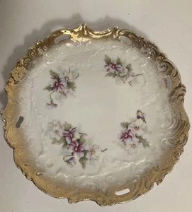 Dresden German Porcelain Reticulated Dish Purple Flowers Trimmed in Gold - Picture 1 of 5