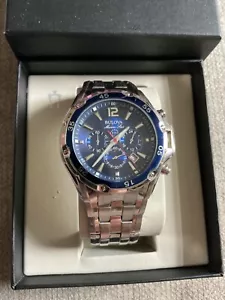 Bulova Watch 98B282 Marine Star Blue Dial Chronograph Date Silver Tone Men's - Picture 1 of 24