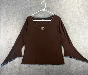 Süßes Mädchen Hemd Damen mittelbraun lässig Glockenärmel Bluse - Bild 1 von 9