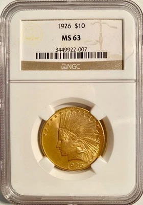 Águila Indian Head 1926 $10 oro NGC MS 63 Foto 1 de 4