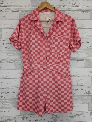Mameluco grande de algodón para mujer Talulah rosa rojo bolsillos a cuadros Foto 1 de 4