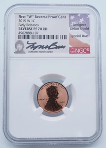 2019 W Lincoln Shield 1c Cent NGC Reverse PF 70 RD Bass Signed - U149 - Picture 1 of 4