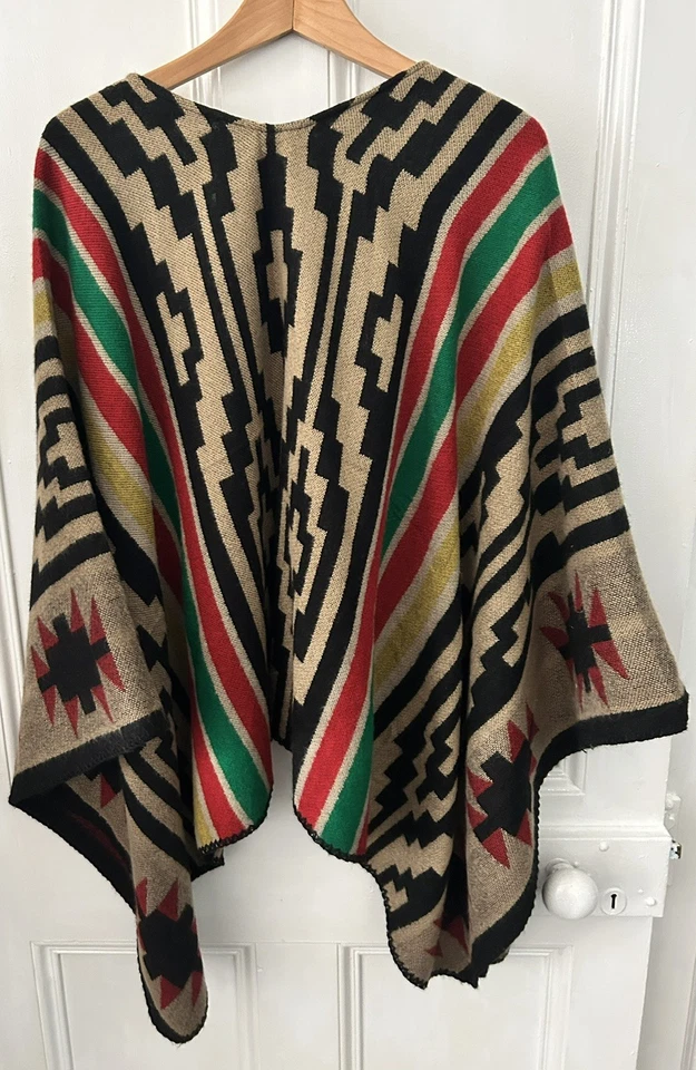 Cherry Koko Poncho Aztec Mexican Blanket Wrap Oversized  Size O/S - Image 1 of 4