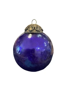 Vintage Kugel Style Purple Crackle Glass Ball Ornament Heavy - Picture 1 of 11