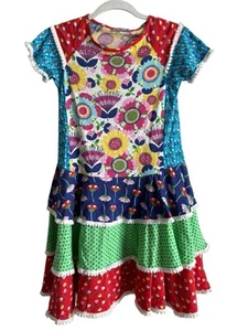 Jelly The Pug Whitney Knit Girls Dress Multicolor Layered Pom Pom Hem Size 14 - Picture 1 of 8