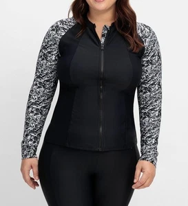 sheego Damen Badeshirt Bademode Reißverschluss Langarm schwarz Gr 50 (Cup-F) NEU - Bild 1 von 4