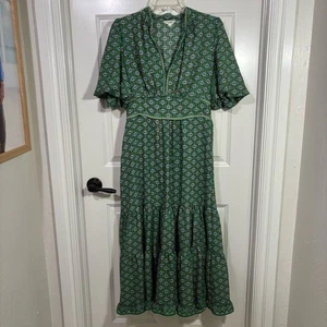 Max Studio Blumen Maxikleid Damen L Stufen Rüschen gesmokt grün - Bild 1 von 7