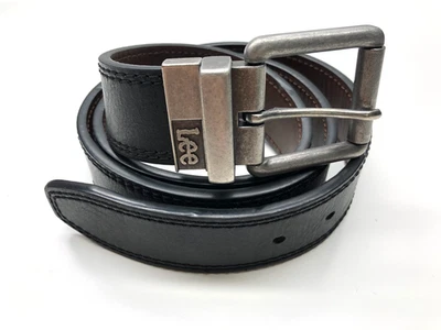 Cinto reversível Lee preto marrom masculino tamanho 38 couro ligado fivela prata 1 1/2" - Imagem 1 de 4