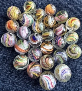 Antique Glass Twist Marbles with Pontil Marks Latticino Swirls Ribbon 17-20mm - Picture 1 of 24