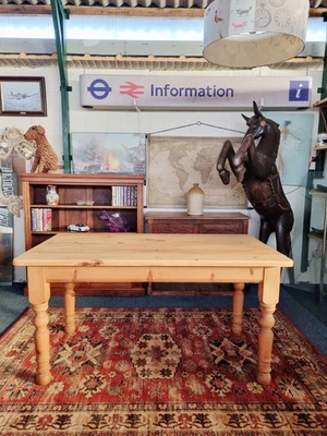 Farmhouse Vintage Scrub Top Pine Dining Table With A Single Drawer - Image 1 of 4