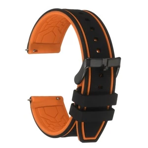 Silicone Watch Bands 22mm Soft Watch Bands with Frosted Buckle, Black Orange - Zdjęcie 1 z 6