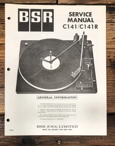 BSR Model C141 C 141 R Record Player / Turntable Service Manual *Original* - Picture 1 of 1