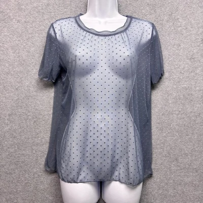 Top Victoria’s Secret Malla Transparente Talla Mediana Azul Cuello Encaje Punteado Elástico Foto 1 de 4