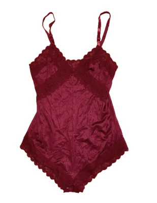 Lencería de una pieza de peluche vintage de los años 90 talla M ribete de encaje sedoso entrepierna a presión gótica Foto 1 de 4