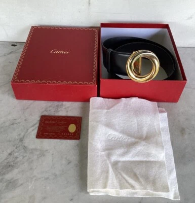 Cinturón Trinity de cuero negro genuino CARTIER con caja y tarjeta Francia Foto 1 de 4