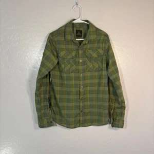 Prana Shirt Mens Small Button Long Sleeve Green Plaid Hiking Gorpcore - Picture 1 of 6