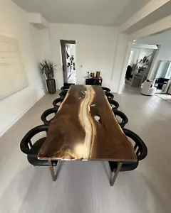 Custom Walnut Wood White River Epoxy Dining Table - Live Edge Design - Picture 1 of 10
