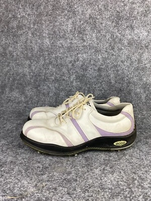 Ecco 高尔夫鞋女式 EU 39 白色紫色皮革防震尖塑料钉 — 第 1/4 张图片