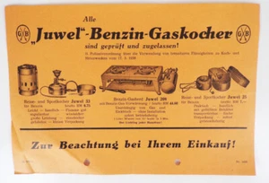 Juwel Fornello a Gas Benzina Pubblicità Foglio Pubblicità 1939 Barthel - Foto 1 di 1