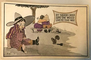 Comic Vintage Postkarte - Ich wünschte, jemand würde mich lieben - 1914 Syrakus nach Chicago - Bild 1 von 3