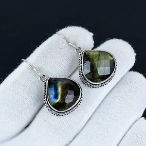Rainbow Labradorite Gemstone Handmade 925 Sterling Silver Earring Jewelry - Picture 1 of 4