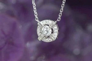 $3200 14k White Gold Natural 3/4CT Diamond Solitaire Cluster Halo Necklace 18" - Picture 1 of 12