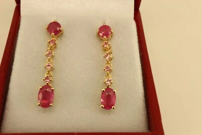 Rare 9ct Gold Ruby & Pink Topaz Earrings. Super Condition. NICE1 - Image 1 of 4