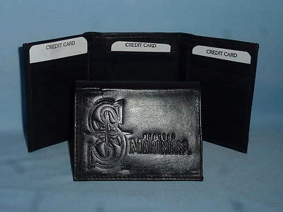 SEATTLE MARINERS    Leather TriFold Wallet    NEW    black 3  m1 - Image 1 of 4