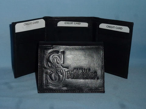 SEATTLE MARINERS    Leather TriFold Wallet    NEW    black 3  m1 Cover