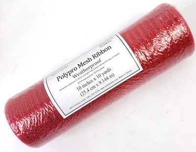 Hobby Lobby Polypro Mesh Ribbon Weatherproof 10" x 30 ft Red Metallic New - Image 1 of 4