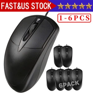 6 x Wired 2.0 Optical Scroll Wheel Mouse for PC Laptop Notebook Desktop 1000 dpi - Picture 1 of 14