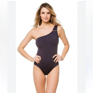 Michael Kors Mujer’s Tiffany Azul Icono Sólido Logo Bar Una Pieza Bikini Natación - Imagen 1 de 7