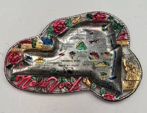 Vintage NEW YORK Trinket Dish Tin Travel Souvenir Ashtray 1950s Art - Picture 1 of 2