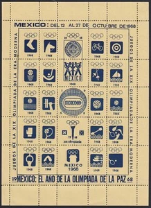 F-EX15637 GIOCHI OLIMPICI MESSICO 1968 FOGLIO BLU CENERENTOLA CARTA GIALLA SENZA GOMMA - Foto 1 di 1