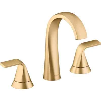 KOHLER Cursiva 8" Double Handle Bathroom Faucet in Vibrant Brushed Moderne Brass - Image 1 of 4
