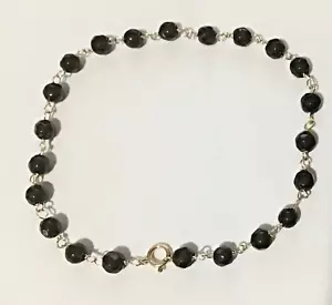 Brandneu 14k Gold Schwarz Onyx Perlen Fußkettchen - Bild 1 von 4