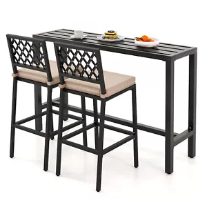 Outdoor 3PCS Metal Bar Table & Chairs Set Patio Dining Table Set w/ Cushion - Picture 1 of 7