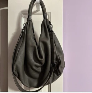 Kenneth Cole Leather Shoulder Bag. Studded Handle. Slouchy Hobo Bag . Color Grey - Picture 1 of 2