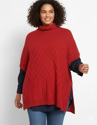 LANE BRYANT SIDE BUTTON  with Turtle Neck SWEATER PONCHO RED SIZE 14/ 20 NWOT  - Image 1 of 4